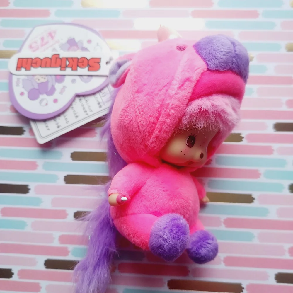 Sekiguchi 475 Monchhichi Pink and Purple unicorn Plush Toy keychain NWT
